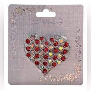 5/$25 Chloe Accessory Red & Silver Crystal Heart Pin Brooch
